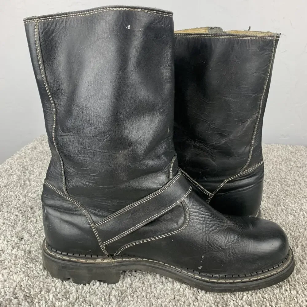 John Fluevog Boots Mens Size 13 Leather Motorcycle Biker Grunge Punk Strap Sole